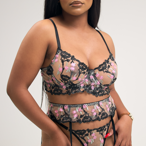 Zee | Floral Embroidery Bralette Panties Set