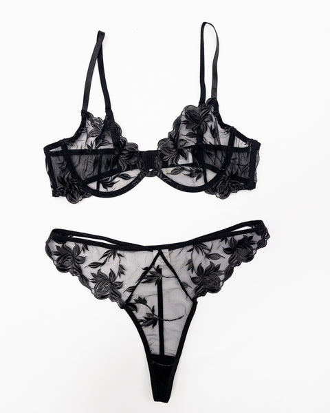 Nolo | Floral Bralette Panties Set Black