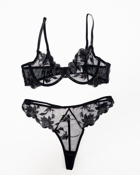 Nolo | Floral Bralette Panties Set Black